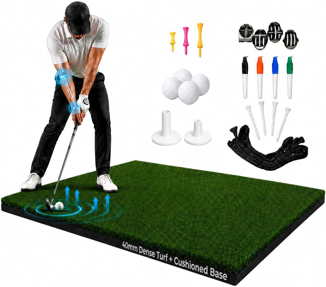 5×4 Premium Golf Hitting Mat — 40mm Cushioned Turf for Joint-Friendly Practice — Trusted by PGA Tour Pro Jim Herman, Indoor & Outdoor, Includes Training Kit - USA Owned Brand