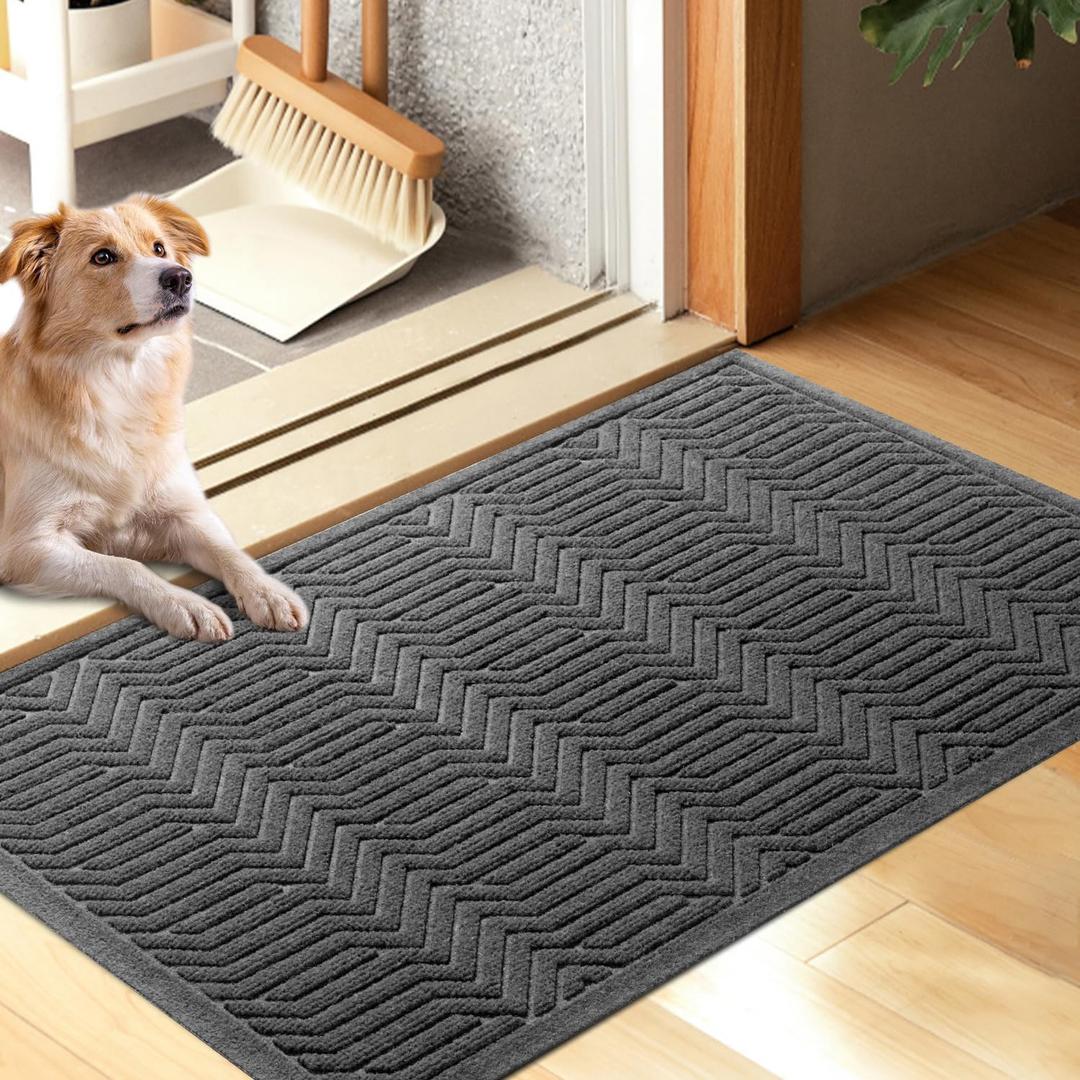Door Mat Indoor Entrance, Sturdy Front Door Mat Outdoor, Absorbent Muddy Dirt Resist Welcome Door Mats, Non-Slip Backing Entry Mat Doormat for Entryway, Fade and Stain Resistant, 36x24 Inch, Grey