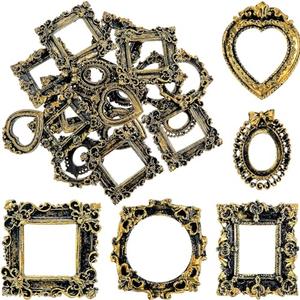 Vicenpal 24 Pcs Vintage Mini Picture Frames Baroque Antique Small Resin Jewelry Display Table Frame for Christmas DIY Photo Holiday Party Decoration (Vintage Gold)
