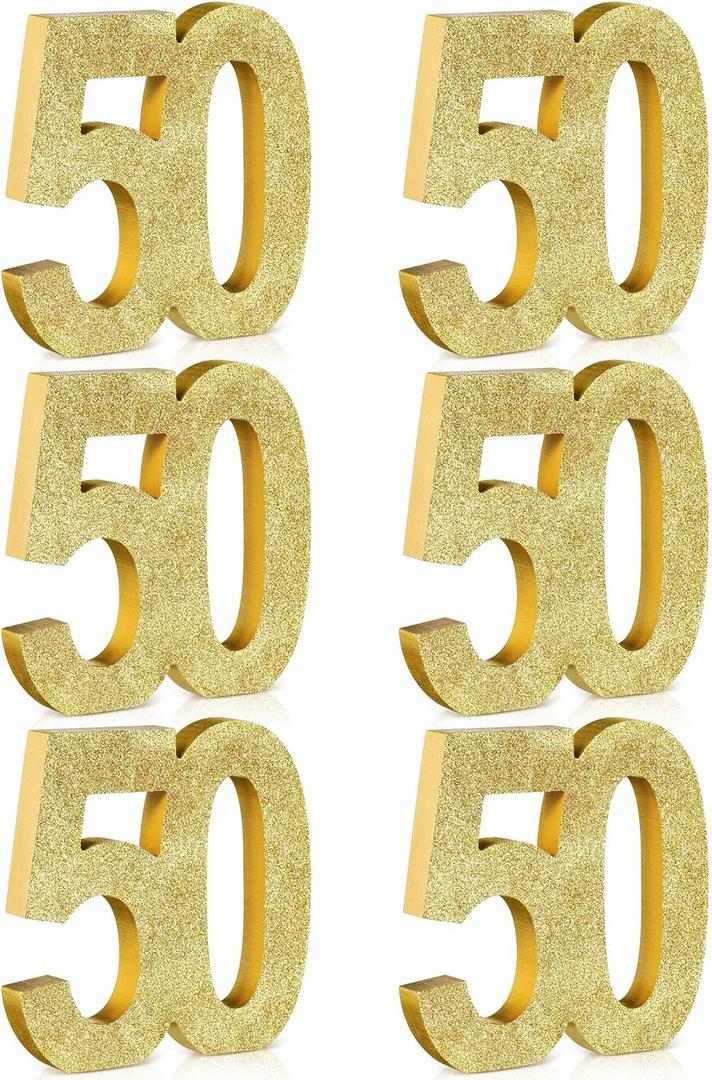 Shellwei 6 Pcs 50th Birthday Decorations for Men and Women, 50th Anniversary Decorations, Gold Glitter Number 50 Table Topper Centerpieces Decors for Birthday Party