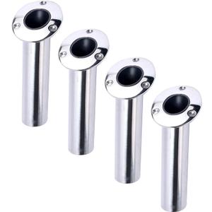 Amarine Made 4-Pack Heavy 316 Duty Stainless Steel Rod Holders with Drain, Flush Mount Fishing Rod Pole Holders, 30 Degree, 15degree, 90 Degree (15 Degree)