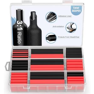2 x ELECFUN Waterproof Heat Shrink Tubing Kit 365 pcs, 3:1 Dual Wall Tube - Adhesive Lined Heatshrink for Wires - Marine Grade and Industrial Shrinkable Wiring Wrap Fully Insulation Black/Red, 7 Sizes