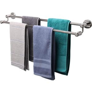 TocTen Double Bath Towel Bar - Thicken SUS304 Stainless Steel Towel Rack for Bathroom, Bathroom Accessories Double Towel Rod Heavy Duty Wall Mounted Towel Holder (Chrome, 30IN) (Round 30 Inch)
