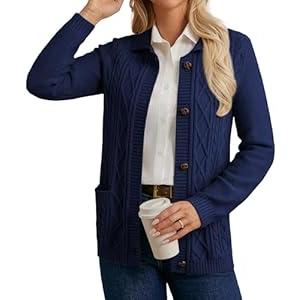 Grace Karin Women's Chunky Open Front Sweater Long Sleeve Button Knit Short Loose Cardigan Outerwear Large, Navy Blue 