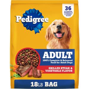 Pedigree Adult Dry Dog Food, Complete Nutrition, Grilled Steak & Vegetable Flavor, 18 lb. Bag (EXP 07/28/27)