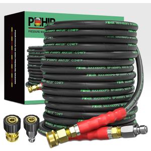 POHIR Pressure Washer Hose 70 FT3/8 Inch 4800psi for Cold and Hot Water Max 248F With 3/8 Inch Quick Connect Kink Resistant High Tensile Wire Braided, M22 Swivel to 3/8 Adapter Set 2pcs