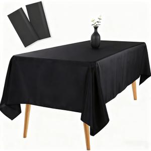 2PCS White Tablecloths 54 x 108 Inch, Table Cloths Rectangle Party Table CoversBlack