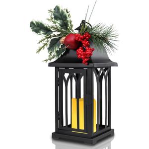 Taman Christmas Lantern, 15.5" Decorative Hanging Candle Lantern Metal Vintage Light Battery Operated for Outdoor Christmas Patio Garden, Table,Party Decor, 1 Pack