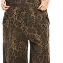 YEMOCILE Women's Y2K Leopard Denim Overall Baggy Jeans Adjustable Strap Wide Leg Jumpsuit with Pockets, Medium