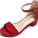 Amoji Girls High Heels Kid Ankle Strap Dress Shoes Wedding Party for Little Kid Big Kid 412 (1 Big Kid, Singlered)