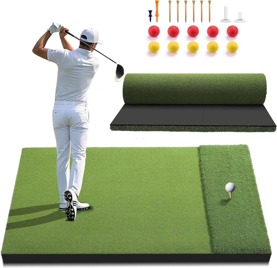 Fanshaw Premium Dual Golf Mat 5x4FT 40mm Thickened for Practice | Durable Golf Hitting Mat: Tee, Fairway & Rough Turf for Driving & Chipping, Indoor & Outdoor Backyard&Simulator Training