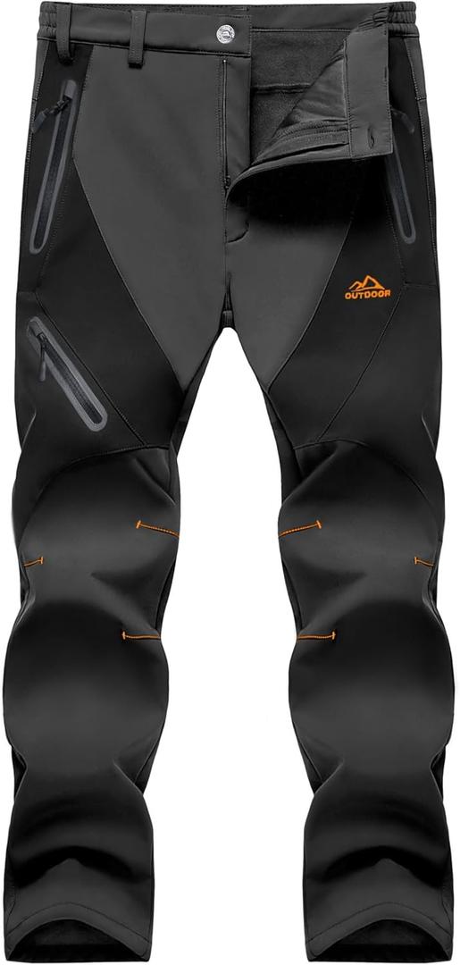 MAGCOMSEN Men's Snow Ski Pants Fleece Lined Water Resistant Winter Pants with 4 Zip Pockets for Snowboard Hiking Outdoor (Black, 34)