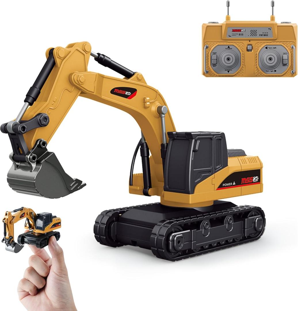 BRRRRT 1/64 Remote Control Excavator, Remote Control Construction Vehicles with Metal Shovel, Type-C Direct Charging RC Excavator, Birthday Gifts for Boys and Girls Age 3+