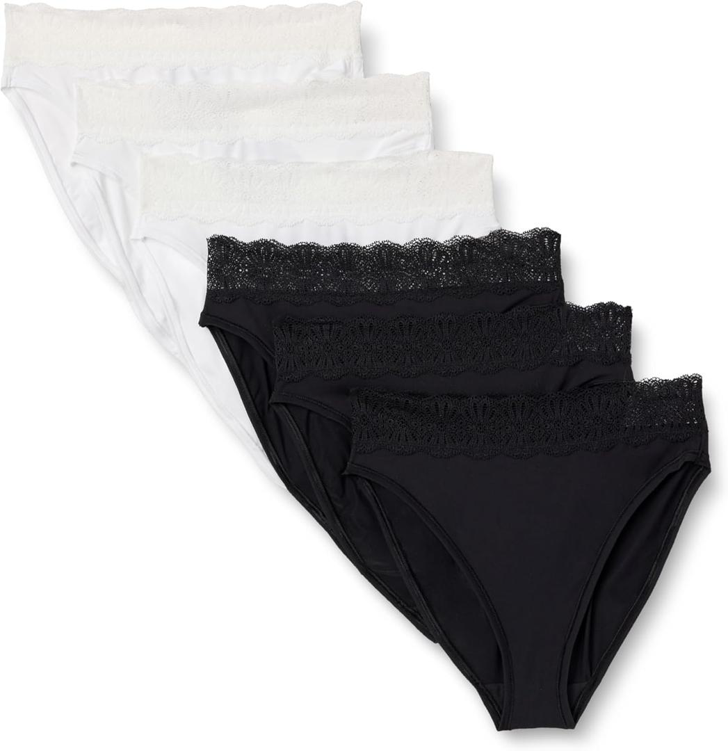 Amazon Essentials Women's Peached Microfiber with Lace Trim High Waisted High Leg Panty, Pack of 6 (XXL)