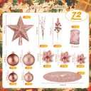 Realspring 72 Pieces Christmas Tree Ornament Set Xmas Assorted Decorations Bulk Glitter Poinsettia Berry Picks Topper Star Sequin Tree Skirts for Home Wreaths Holiday Party Favors (Rose Gold)