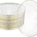 R-kay 100 Pack Clear Plastic Plates - 6.25 IN Hammered Gold Rimmed Sturdy, Durable And Extra Heavy duty Gold Plastic Dessert Plates Disposable - Ideal For Appetizer And And For Desserts.