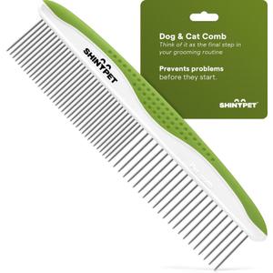 Dog & Cat Comb Removes Tangles, Knots, and Matted Fur Grooming Tool with Stainless Steel Teeth and Non-Slip Handle Best Pet Hair Comb for Home Grooming Kit Includes eBook Guide