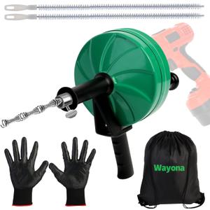 Wayona Drain Snake 50 FT, Plumbing Snake for Sink Snake Drain Clog Remover, Drain Snake with Drill Attachment with Bag Gloves Cleaning Brush, Manual or Powered Used, Not Automatic(50 FT - 1/4 inch)