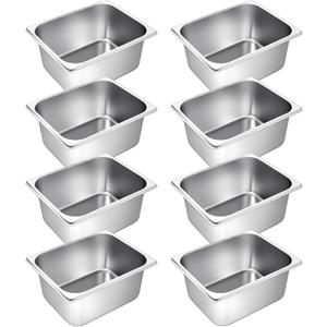 Zubebe 8 Pcs Hotel Pans Stainless Steel Steam Table Pan 1/2 Half Size 6 Inch Restaurant Steam Table Pan Deep Metal Food Tray Commercial Food Pans for Restaurant Party Buffet Catering