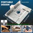 Elestoria Aluminum Router Table Insert Plate | Router Flip Plate for Woodworking Benches| Miter Gauge Guide, Sliding Fence Brackets, Tenon Ruler | Versatile Trimming Engraving Table | Silver 111