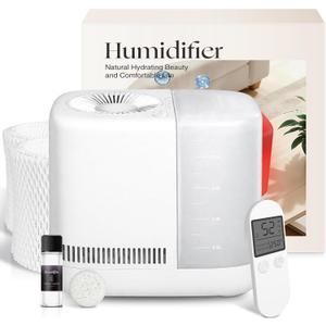 Evaporative Humidifier for Bedroom (No Mist)  Dishwasher Safe, No White Dust, Smart Remote with Sensor, Red Sleep Light, White Noise, Nursery Humidifier with 2.5L Tank, 2 Filters & Aroma Kit