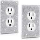 Outlet Covers.2 Pack Shiny Rhinestones Wall Plate Rhinestones Light Switch Cover Decorative Bling Switch Cover Crystal Outlet Covers Decorative Wall Plate Outlet Decorations (Silver)