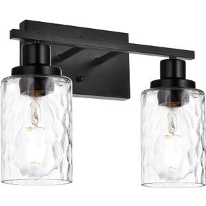 MELUCEE Indoor Wall Sconce Lighting 2-Light Matte Black with Clear Hammered Glass, Modern Bathroom Vanity Light Fixtures Wall Lamp for Mirror Cabinets Powder Room (Patent No.: US D963914 S)