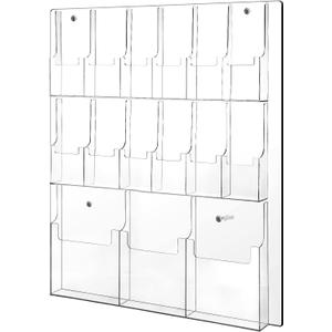 Weysat Acrylic Brochure Holder Wall Mount, Clear Plastic Pamphlet Holder Magazine Display Trifold Flyer Rack Hanging Literature Storage Organizer(3 Magazine Pockets, 12 Pamphlet Pockets)