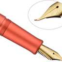 HONG DIAN M2 Mini Fountain Pen with Bent Nib, Sleek Shape Aluminium Short Pocket Travel Pen (Orange Red)