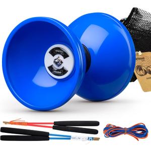 MAGICYOYO Pro Triple Bearing Diabolo Medium Size 5 Blue Chinese Yoyo Toy with 2 Pair Carbon Sticks+ 2 Extra Strings +1 Net Bag, High Performance Chinese Yoyo Diabolo Skill Toy
