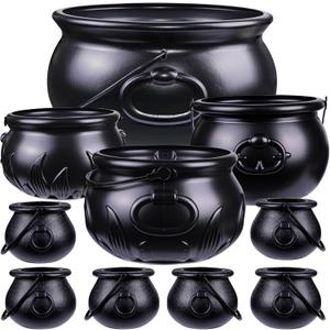 DIYDEC 10 in 1 (12.8", 9.8", 7.6", 5.7", 2.7") Package Halloween Large Cauldron, Black Plastic Witch Cauldron Kettle Candy Holder for Halloween & St. Patricks Day Party Favors Decor