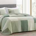 Chezmoi Collection Elm 2-Piece Chic Patchwork Quilt Set - Green Floral Striped Coverlet - Pre-Washed Cotton Lightweight Reversible Bedspread, Twin Size (Green Floral Patchwork)