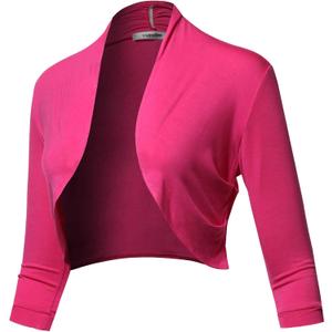 SSOULM Women's 3/4 Sleeve Open Front Bolero Shrug Cardigan with Plus Size (Large, )