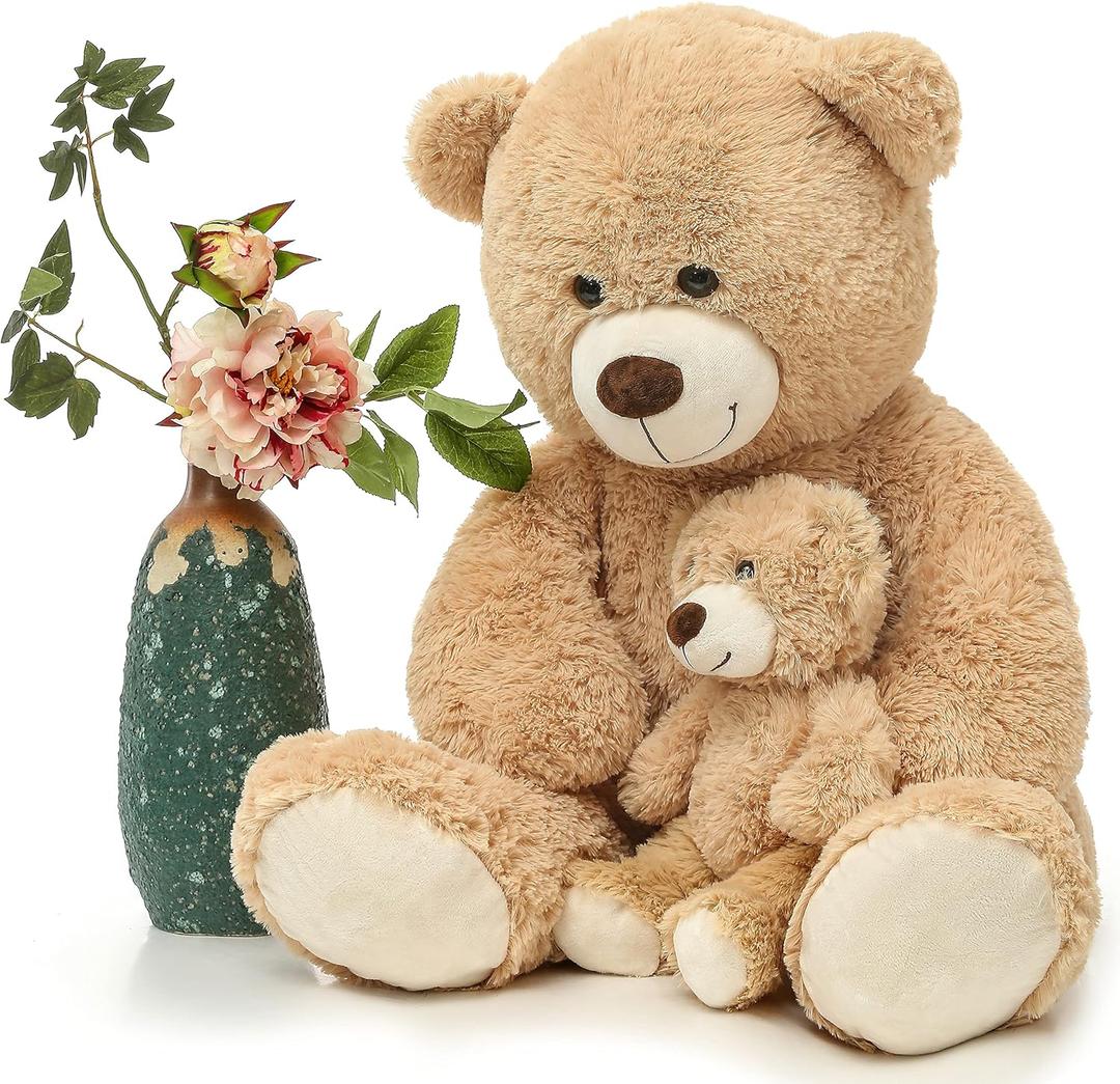MorisMos Decorations Teddy Bear with Baby for Baby Shower, 39 Inch Soft Bear Stuffed Animal, Gift for Birthday Kids Girls Boys, Party Favor, Tan