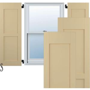 12"W x 59"H Americraft Two Equal Flat Panel Exterior Real Wood Shutters (Per Pair), Natural Twine