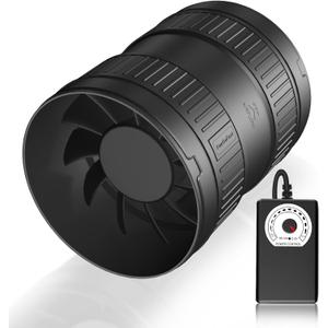 6 Inch Inline Duct Fan 345CFM Airflow with Stepless Speed Control Low Noise Energy Saving Ventilation Booster Fan for Grow Tents, Workshops, Basements