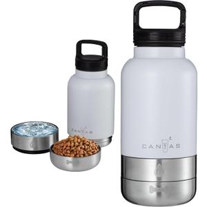 Insulated 32oz Stainless Steel Dog Water Bottle with Food & Water Bowls, Leak-Proof Pet Travel Dispenser for Dogs, Portable for Hiking, Walking, Outdoor