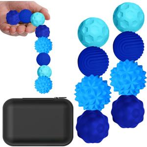 BUSOHA Silicone Fidget Balls - 8 Pack Fidget Toys Stress Balls for Adults Sensory Stone Travel Toys for Calming,Autism and ADHD,Gifts for Teens ,Blue (1.2 Inch, Dark Blue + Light Blue)