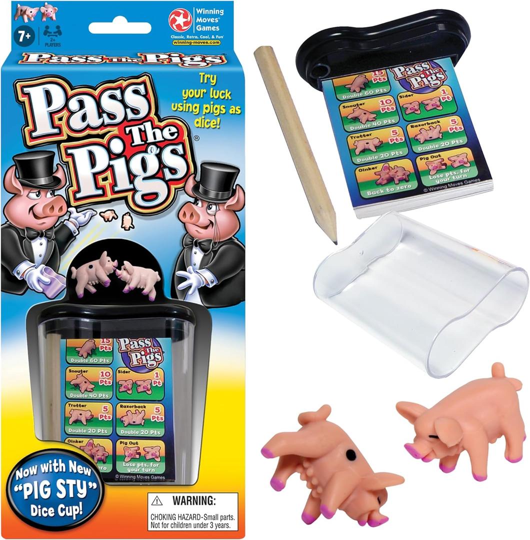 Winning Moves Pass The Pigs Games USA, a Hilarious Pig Dice Game, Family Favorite for Over 40 Years, for 2 or More Players, Ages 7+ (1046)
