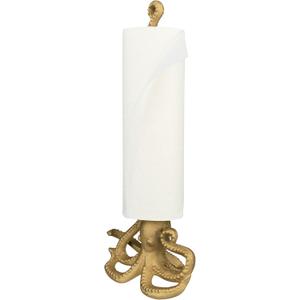 WallCharmers Gold Paper Towel Holder, Metal Toilet or Kitchen Paper Holder for Floor or Countertop, Gold Octopus