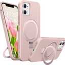 Soft Liquid Silicone Case for iPhone 12/12 Pro with Magnetic Invisible Stand, Military Grade Shockproof Protection, Anti-Scratch Microfiber Lining Covers for iPhone 12/12 Pro, Pink