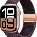 OMECKY Magnetic Braided Loop Band Compatible with Apple Watch Series 11 10 42mm 9 8 7 6 5 4 40mm 41mm for Women Men, Stretchy Nylon Elastic Sport Strap for iWatch SE 1/2/3, Baby Blue (Dark Cherry-Rosegold)