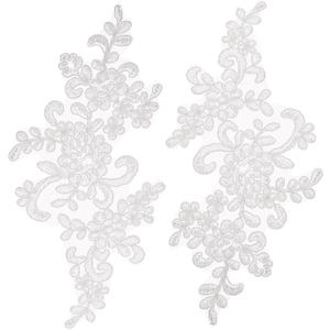 uxcell 2 Pcs Flower Lace Appliques 3D Embroidery Lace Patch Sewing Addition Embellishments for Wedding Bridal Dress Clothes DIY Crafts Accessories Decoration, White (23cm) (9 x 4 inch)