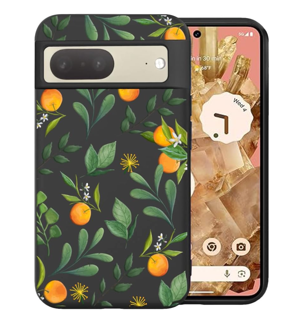 Unov Case Designed for Pixel 7, Black Phone Case with [AntiSlip Embossed Pattern], Shockproof Slim Protective [AntiScratch TPU] Back Cover, Citrus Flavors