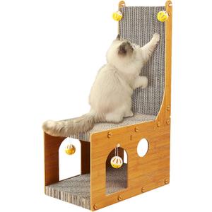 YEMOO Cat Scratcher, Cat Scratching Board, L Shaped Vertical Cat Scratcher for Wall and Couch Protection, Cat Cardboard Scratcher with 4 Ball Toys for Indoor Cats