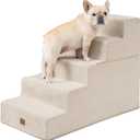 EHEYCIGA Dog Stairs for High Bed 25" H, 5-Step Extra Wide Dog Steps for Bed, Pet Steps for Small Dogs and Cats, Non-Slip Balanced Pet Ramp Indoor, Beige