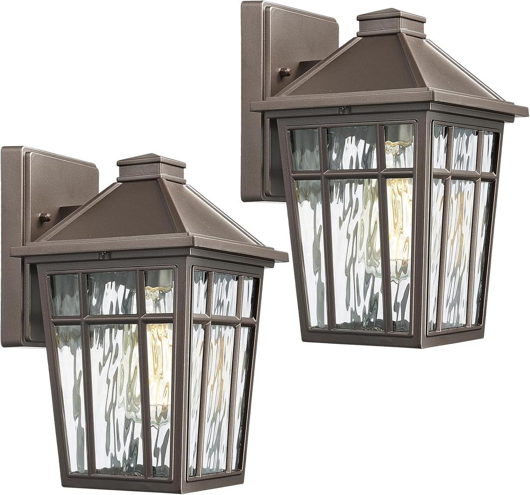 Darkaway Outdoor Sconce Lights Wall Light Fixtures, Exterior Porch Light Outdoor Sconce Anti-Rust Waterproof Aluminum Outside Light with Water Ripple Glass for Patio Yard Doorway Garage (Medium 2 pack, Bronze)