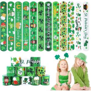 St. Patrick's Slap Bracelets for Kids 36PCS Bulk Shamrock Snap Bracelets St Patricks Day Party Favors Goodie Bag Stuffers Supplies St Patricks Day Accessories Treats Green Irish Gifts Toys for Kids