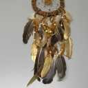 Dream Catcher Native American Boho Dreamcatcher Rattan Wall Decor, Handmade Natural Goose Feathers Brown Golden Beaded Hanging Ornament Indian Decor for Bedroom Living Room (Dark Brown)