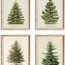 ASTRDECOR Vintage Christmas Tree Wall Art  Set of 4 Rustic Pine Tree Prints, Cozy Botanical Winter Holiday Decor, Unframed Christmas Wall Artwork for Festive Home Styling (8x10 Inch)